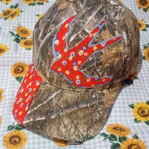 Camouflage Cap with Red Floral Bird Design